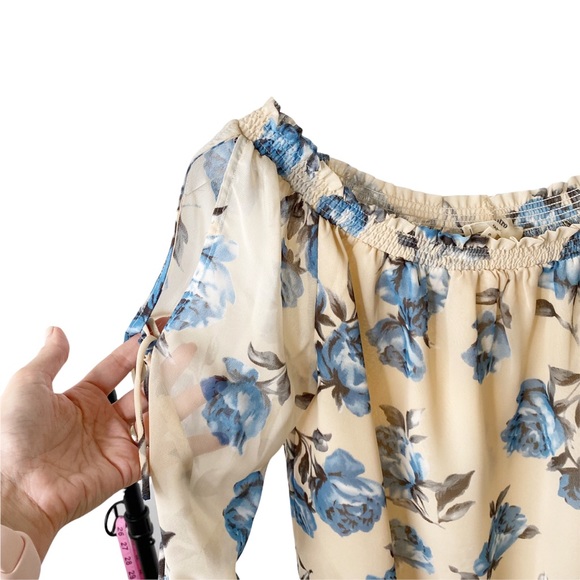 Entro Floral Cold Shoulder Sheer Off Shoulder Blouse Size Small - Picture 6 of 8
